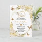 Invitation Papillon blanc floral or photo Quinceañera (Debout devant)