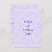 Invitation Papillon blanc Joli bleu gris 1er anniversaire Par (Devant / Derrière)