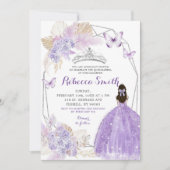 Invitation Papillon blanc mauve de Lilac en argent Quinceañer (Devant)