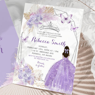 Invitation Papillon blanc mauve de Lilac en argent Quinceañer