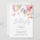 Invitation Papillon blanc rose Baby shower floral (Devant)