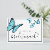 Invitation Papillon bleu aquarelle Serez-vous ma servante (Debout devant)