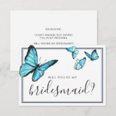 Invitation Papillon bleu aquarelle Serez-vous ma servante (Devant / Derrière)