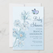 Invitation Papillon bleu Baby shower aquarelle (Devant)