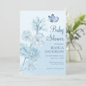 Invitation Papillon bleu Baby shower aquarelle (Debout devant)