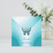 Invitation Papillon Bleu Blanc Abstrait 21e Anniversaire (Debout devant)