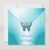 Invitation Papillon Bleu Blanc Abstrait 21e Anniversaire (Devant)