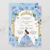 Invitation Papillon bleu clair Floral Or Quinceañera (Devant / Derrière)