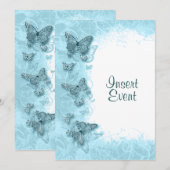 Invitation Papillon bleu élégant mariage anniversaire (Devant / Derrière)