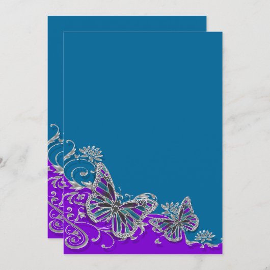 Invitation Papillon bleu mariage (Devant / Derrière)