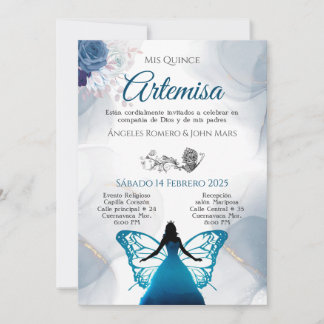 Invitation papillon bleu quincañera