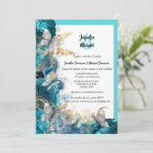 Invitation Papillon bleu rose bleu mariage or (Debout devant)