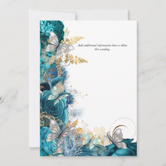 Invitation Papillon bleu rose bleu mariage or (Dos)