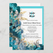 Invitation Papillon bleu rose bleu mariage or (Devant / Derrière)