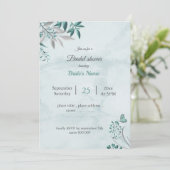 Invitation Papillon bleu turquoise feuille douche à nage fleu (Debout devant)