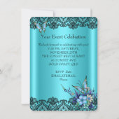 Invitation Papillon bleu turquoise Floral Black Lace Annivers (Dos)