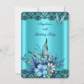 Invitation Papillon bleu turquoise Floral Black Lace Annivers (Devant)