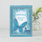 Invitation Papillon bleu turquoise Quinceanera magique chic (Debout devant)