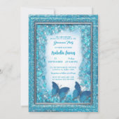 Invitation Papillon bleu turquoise Quinceanera magique chic (Dos)