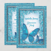 Invitation Papillon bleu turquoise Quinceanera magique chic (Devant / Derrière)