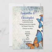 Invitation papillon bleu vintage et mariage dentelle (Devant)