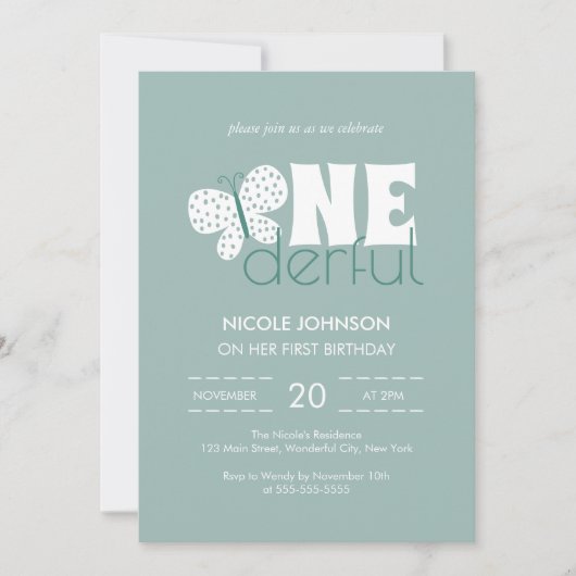 Invitation Papillon Boho Retro Enfants 1er anniversaire Dustd (Devant)