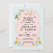 Invitation Papillon Boho rose 1er anniversaire (Devant)