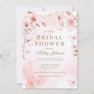 Invitation Papillon cerise en fleurs Fête des mariées florale