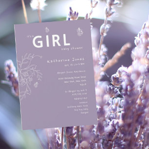 Invitation Papillon C'est un Baby shower de fille lavande