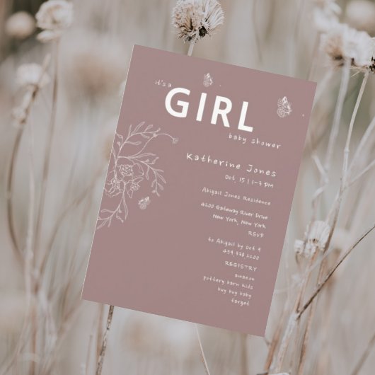 Invitation Papillon C'est un Baby shower de fille mauve