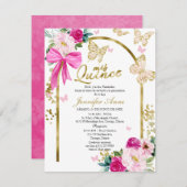 Invitation Papillon Chaud Bow Floral espagnol Quinceanera (Devant / Derrière)