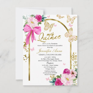 Invitation Papillon Chaud Bow Floral espagnol Quinceanera