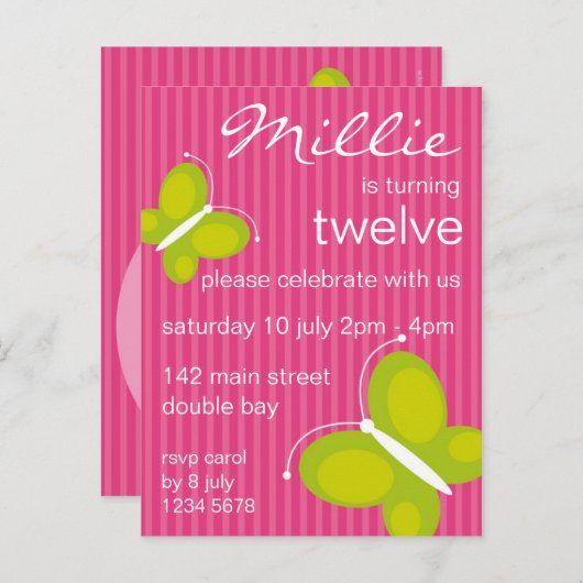 Invitation papillon [chaux + rose] (Devant / Derrière)