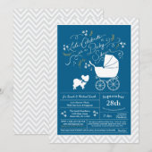 Invitation Papillon Chien Baby shower Blue Boy (Devant / Derrière)