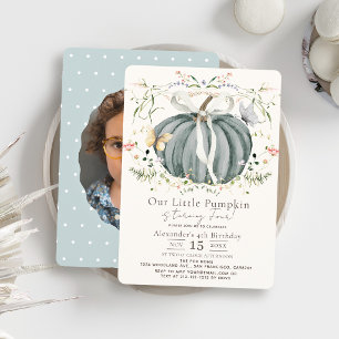 Invitation Papillon Citrouille Bleue & Fleur Sauvage Photo An
