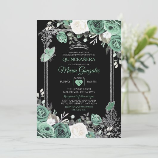 Invitation Papillon coing Dusty Vert Mexicain Charra Mis (Debout devant)