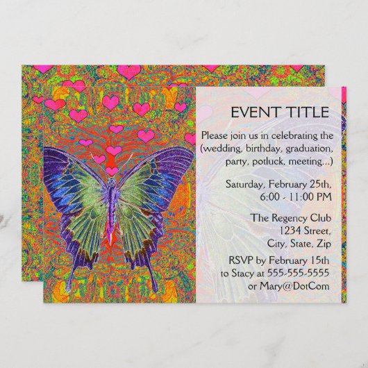 Invitation Papillon coloré (Devant / Derrière)