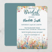 Invitation papillon coloré Aquarelle Fleurs sauvages Personne (Devant / Derrière)