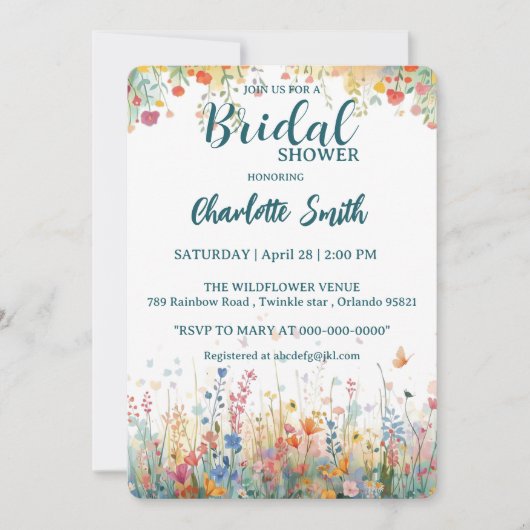 Invitation papillon coloré Aquarelle Fleurs sauvages Personne (Devant)