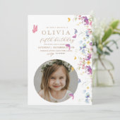 Invitation Papillon coloré fleur sauvage photo Anniversaire (Debout devant)