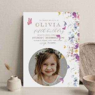 Invitation Papillon coloré fleur sauvage photo Anniversaire