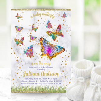 Invitation Papillon coloré thème Baby shower élégant