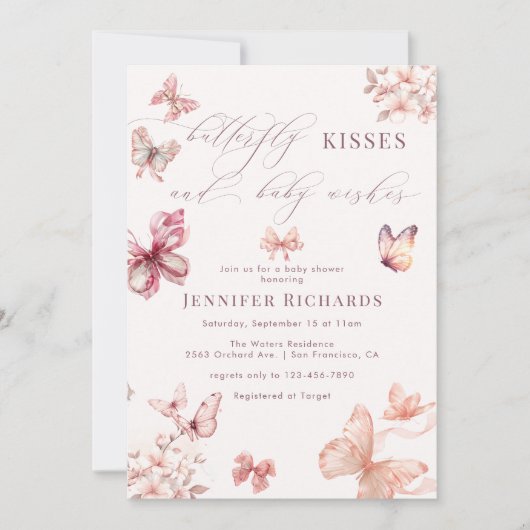 Invitation Papillon Coquette | Douche pour bébé rose (Devant)