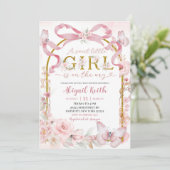 Invitation Papillon Coquette Ruban Rose Bébé Fille Douce (Debout devant)