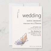 Invitation Papillon Corail et Violet Simple et Fantaisiste (Devant)