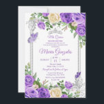 Invitation Papillon d'anniversaire Silver and Purple Mis Quin<br><div class="desc">Papillon d'anniversaire Silver and Purple Mis Quince</div>