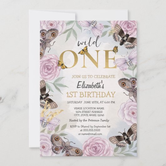 Invitation Papillon d'anniversaire Wild One Fleurs  (Devant)