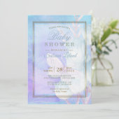 Invitation Papillon d'aquarelle baby shower et tulipes bleues (Debout devant)