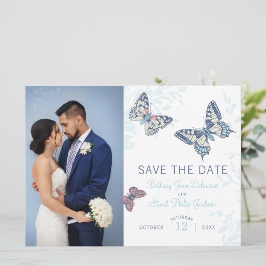 Invitation Papillon d'art bleu clair enregistrer la date invi (Debout devant)