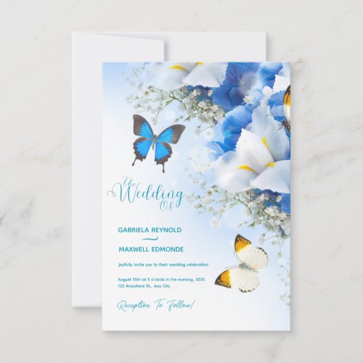 Invitation Papillon d'automne Nature Blue Hydrangea Mariage (Devant)